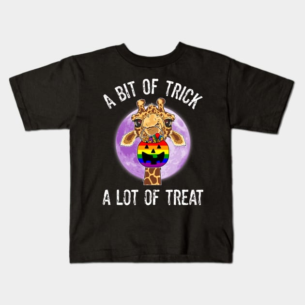 LGBTQ Gay Lesbian Halloween Fall Cute Giraffe A Bit Of Trick A Lot OF Treat Kids T-Shirt by egcreations